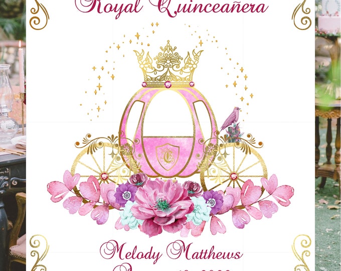 Pretty In Pink Enchanted Carriage Rose Wedding Welcome Sign Guest Book Alternative | Unique Wedding Guestbook |  LovebirdsLane #WS907-P