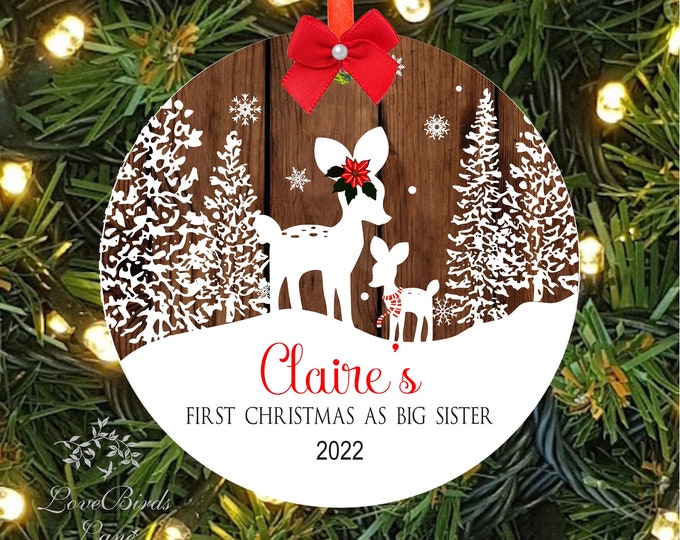 Personalized 1st Christmas as Big Sister Ornament | Doe & Fawn Ornament | Deer Kid's Christmas Ornament | Auntie Ornament | lovebirdslane