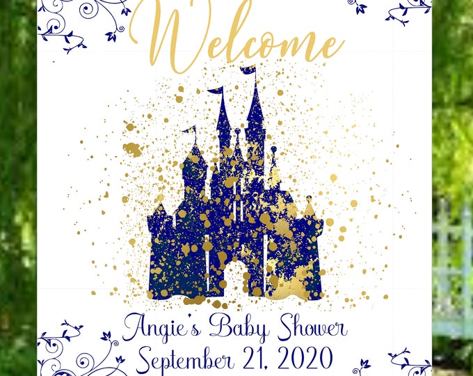 Fairy Tale Disney Castle Welcome Wedding Sign Baby Shower Welcome Sign Drive By Celebration Sign