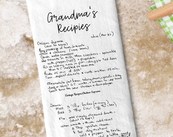 Personalized Handwritten Favorite Recipe Tea Towel Heirloom Gift Flower Sack Keepsake Tea Towel