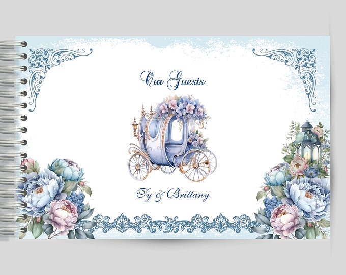 Personalized Handmade Vintage Blue Floral Carriage Autograph Guest Book | Memory Journal or Quince Guestbook #GB-0701B #guestbook