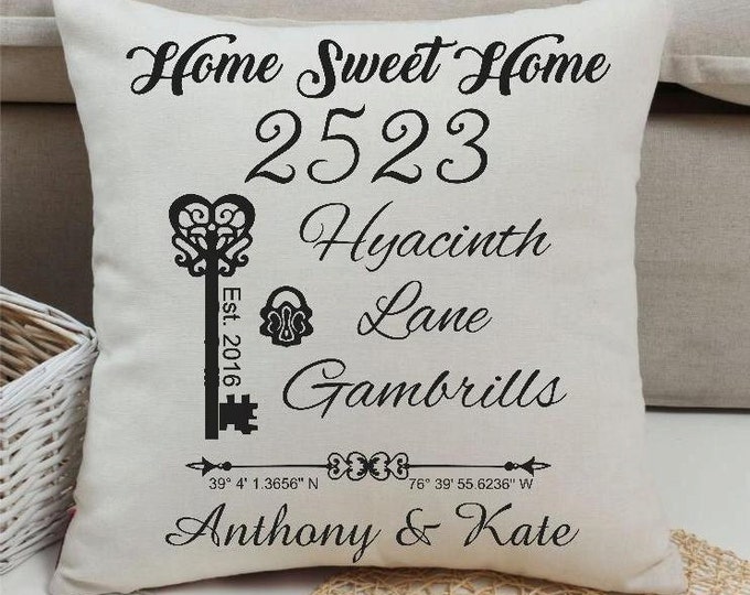 Personalized Home Sweet Home Latitude Longitude Coordinates Large Throw Pillow Cover | Rustic Home Decor | by lovebirds Lane