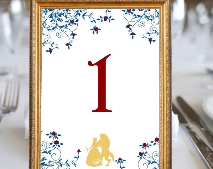 Beauty and The Beast Story Book Table Numbers - Order Only The Number Of Cards You Need!