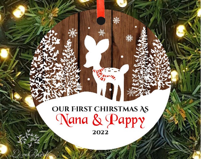 First Christmas As Nana & Pappy Ornament - Rudolph- Personalized  Grandparent Holiday Ornament - Keepsake Ornament - Lovebirdslane #1124-6