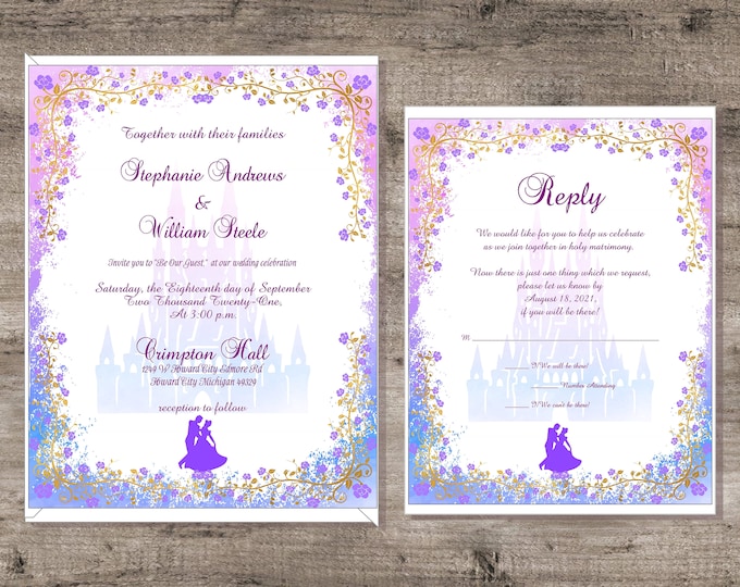 Personalized Cinderella Waltz Wedding Invitation Suite Calligraphy Wedding Invite with matching RSVP cards #I-326P-1