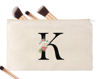 Blush Floral Personalized Name Monogram Makeup Bag Wedding Favor Bridesmaid Gift #MB-1010-6
