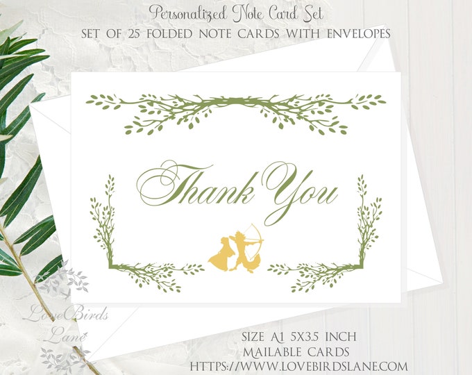 Personalized Robin Hood Wedding Monogram Thank You Note Cards | lovebirdslane #C22627-1