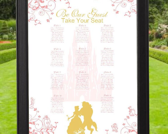 Rose Gold Beauty and the Beast Wedding Seating Table Sign - Rustic Wedding Sign - Wedding Sign - Ready to Hang - lovebirdslane