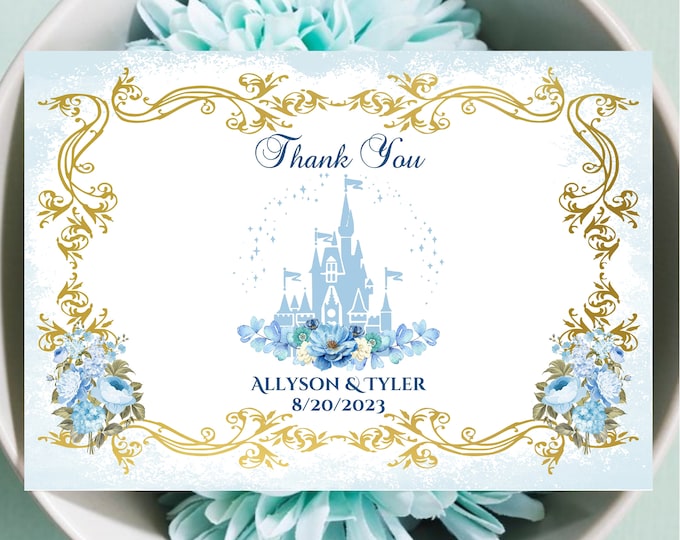 Personalized Thank You Cards Wedding | Cinderella Blue Castle Thank You Cards | Enchanted Carriage Thank You Note Cards | Item #C1017