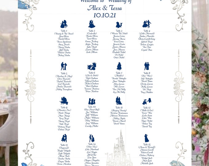 Digital Princess Wedding Seating Chart | Printable Wedding Seating Chart |  Wedding Seating Sign | lovebirdslane  #SC-0309-D