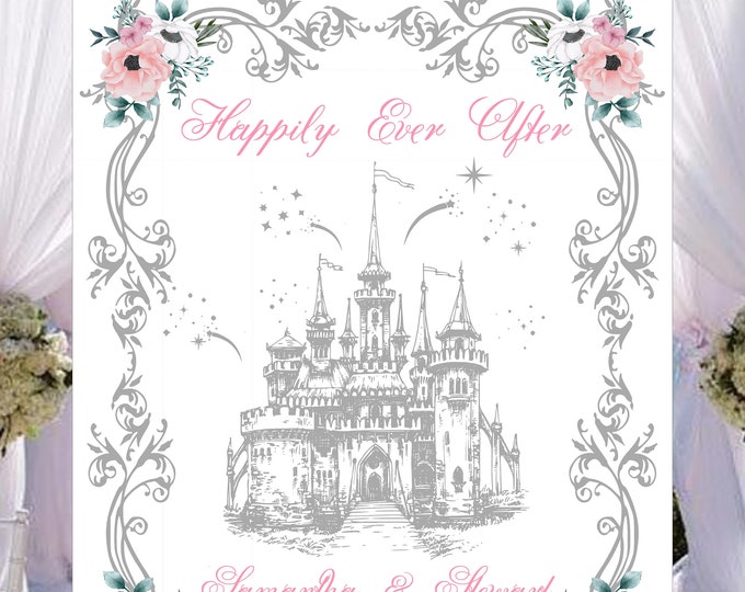 Digital Personalized Cinderella Castle Wedding Welcome Sign Alternate Guest Book Room Decor Keepsake lovebirdslanen #WS615-1
