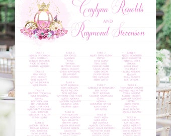 Pink and Gold Cinderella Carriage Wedding Seating Table Sign Cinderella Seating Chart Wedding Welcome Sign S-0801-0P