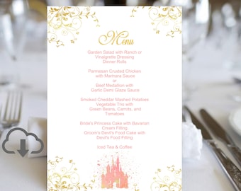 Digital Printable Disney Castle Wedding Menu | Calligraphy Wedding Menu