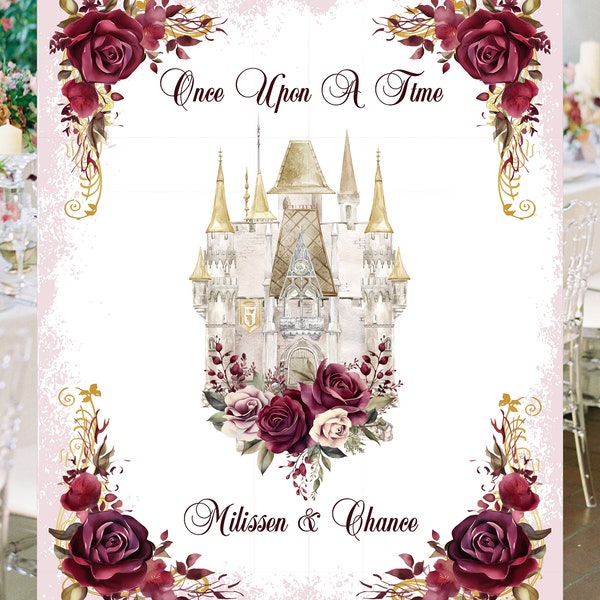 Digital Wedding Welcome Sign Personalized Fairy Tale Cinderella Castle Wedding Welcome Sign Red and Gold lovebirdslane #S0922-1D