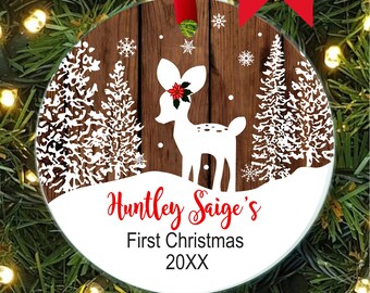 Personalized Baby's First Christmas Ornament | Deer Ornament | 1st Christmas Kid's Ornament | lovebirdslane