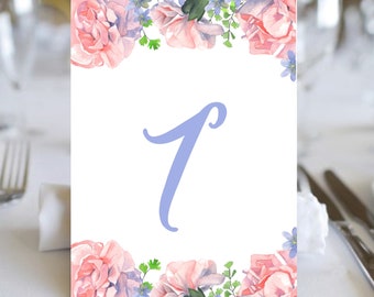 Blush Wedding Table Numbers Watercolor Floral Table Numbers