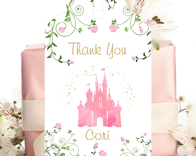 Pink Cinderella Castle Gift Tags | Personalized Wedding Gift Tags | Birthday Gift Tags | Personalized Favor Gift Tags | lovebirdslane #T1210