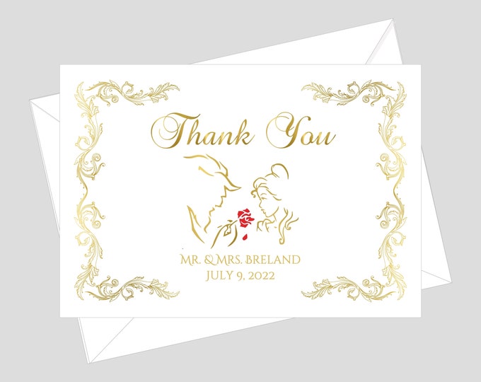 Beauty and The Beast Thank You Cards | Enchanted Rose Thank You Cards | Personalized Thank You Card | lovebirdslane #C603-12