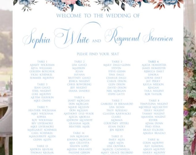 Printed Seating Chart Table Sign Vintage Wedding Seating Chart Guest Seating Wedding Welcome Sign Fairytale Castle SC-0619P