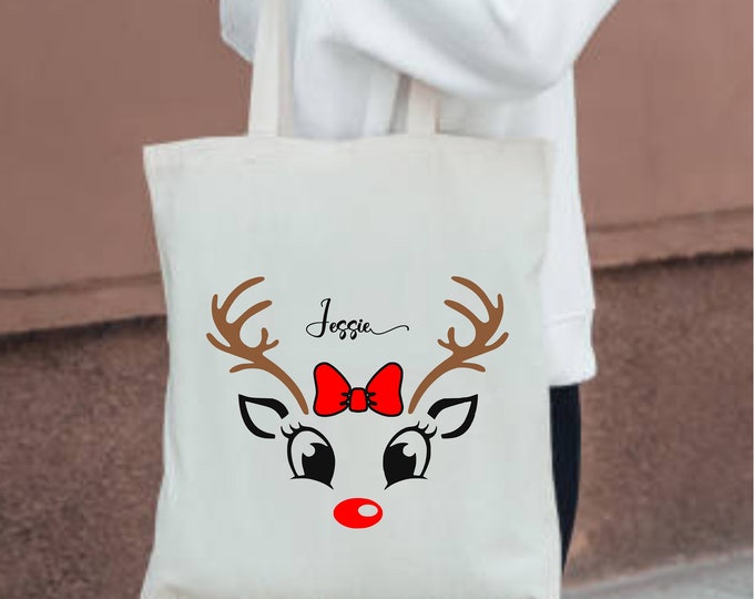 Personalized Christmas Reindeer Tote Bag | Gift Wrapping  | Reusable packaging TB-2 lovebirdslane