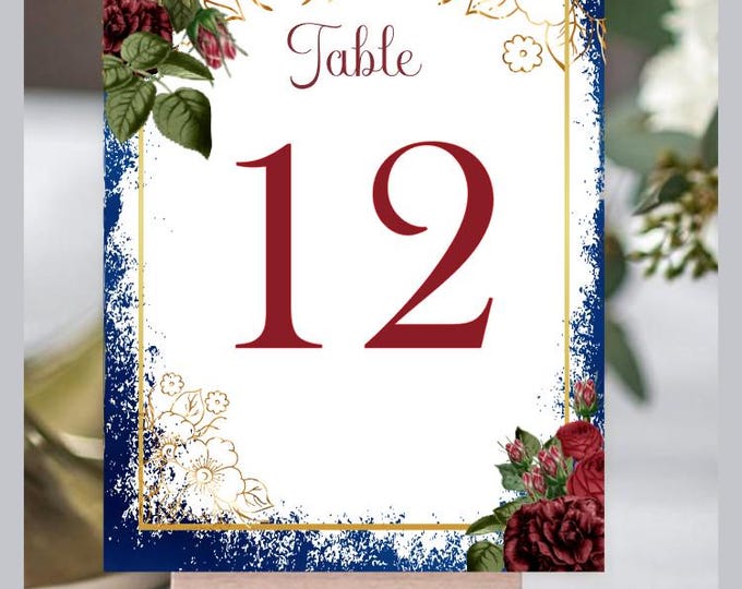Fairytale Romance Table Numbers – Red Rose & Navy