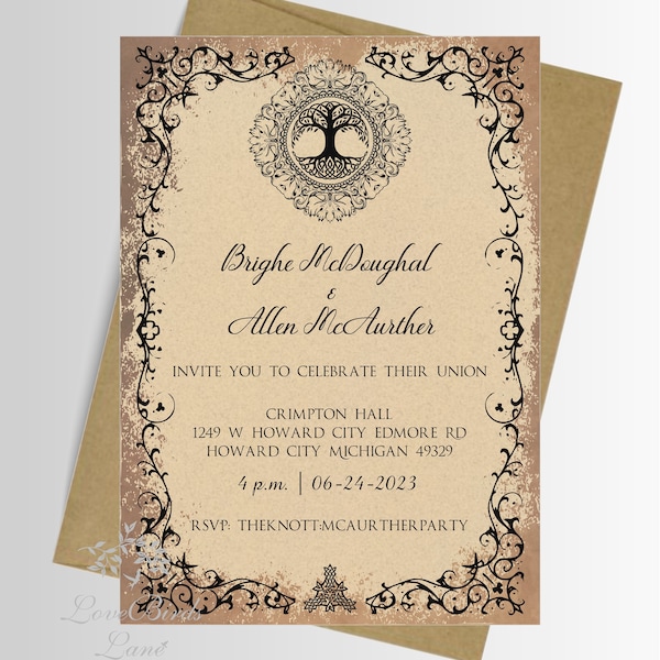 Celtic Family Tree Invitation Invitation | Wedding Invitation | Calligraphy Wedding Invitation | Lovebirdslane #I-0704-5