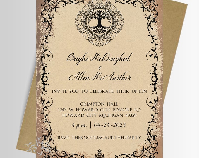 Celtic Family Tree Invitation Invitation | Wedding Invitation | Calligraphy Wedding Invitation | Lovebirdslane #I-0704-5