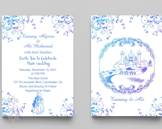 Digital Jasmine and Aladdin Wedding Invitation | Calligraphy Wedding Invite | Downloadable Printable File Invitation | lovebirdslane