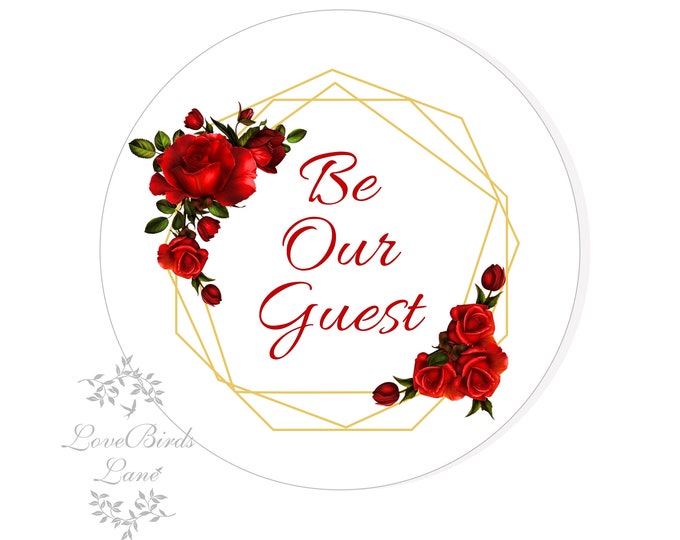 Enchanted Rose Be Our Guest Hershey Kisses® Stickers Thank You Stickers | Candy Table Decor | Wedding Candy Labels Envelope Seal