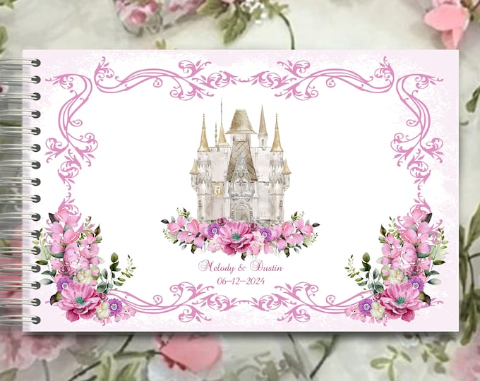 Handmade Enchanted Castle Blush Floral Fairytale Personalized Autograph Guestbook Memory Journal or Wedding Guest Book lovebirdslane #B0228