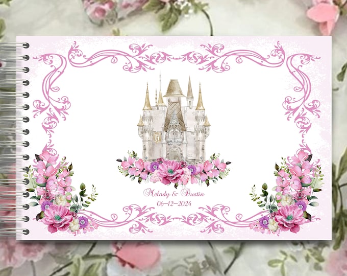 Handmade Enchanted Castle Blush Floral Fairytale Personalized Autograph Guestbook Memory Journal or Wedding Guest Book lovebirdslane #B0228