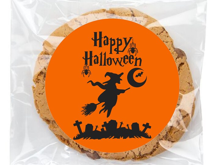 Flying Witch Happy Halloween Trick Or Treat Stickers | Candy Table Decor | Halloween Candy Treat Seal