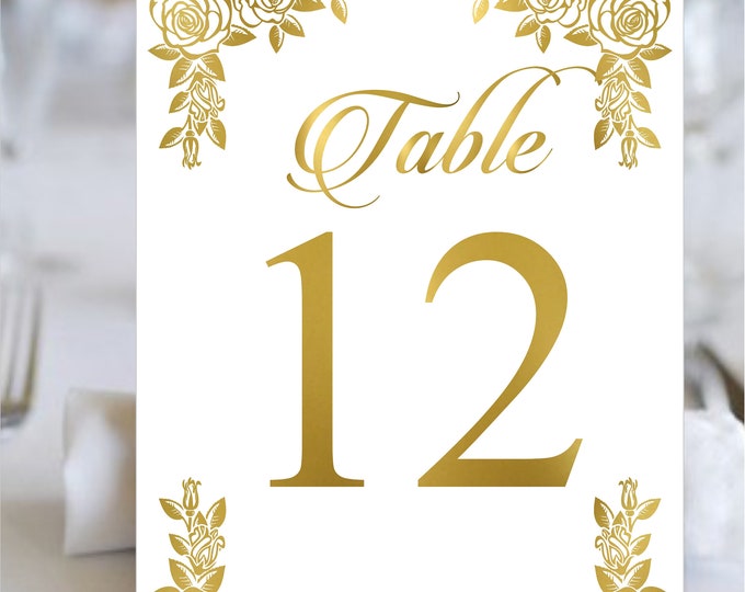 Digital Gold Rose Wedding table numbers | Table Decor Princess Wedding | Printable Table Number Cards | wedding stationery - lovebirdslane