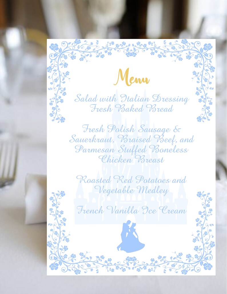 Digital Printable Cinderella Waltz Wedding Menu Calligraphy Wedding Menu