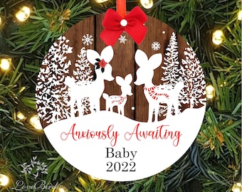 Personalized Anxiously Awaiting Christmas Ornament | Woodland Baby Deer Ornament | 1st Christmas Expecting Ornament | lovebirdslane #O-22