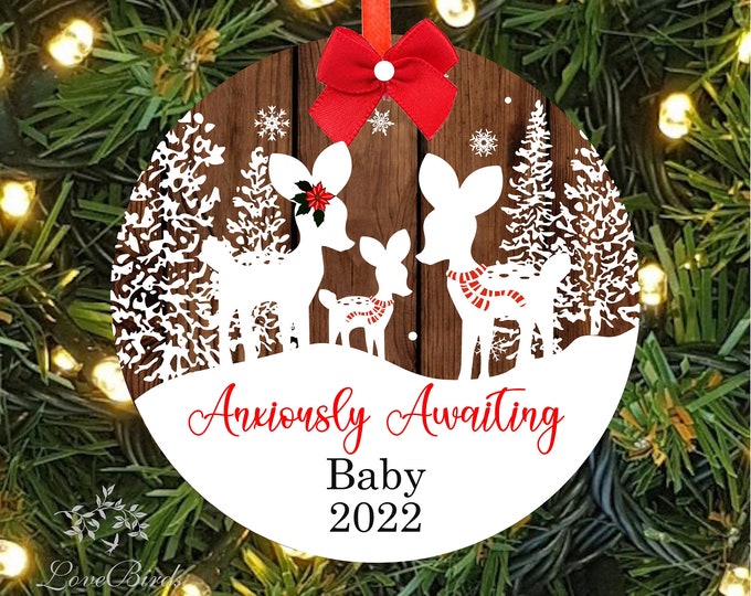 Personalized Anxiously Awaiting Christmas Ornament | Woodland Baby Deer Ornament | 1st Christmas Expecting Ornament | lovebirdslane #O-22