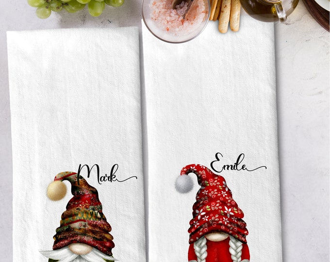 Personalized Christmas Gomes Tea Towel Gift Set | Personalized Kitchen Hand Towel #TT-27 | 100% Cotton Personalized Flour Sack Towels