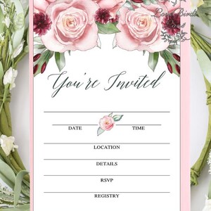 Cartes de voeux élégantes de la collection Digital Bliss Vous êtes invité en roses roses pour mariage | Douche nuptiale | Baby Shower | Taille anniversaire 10 x 15 cm