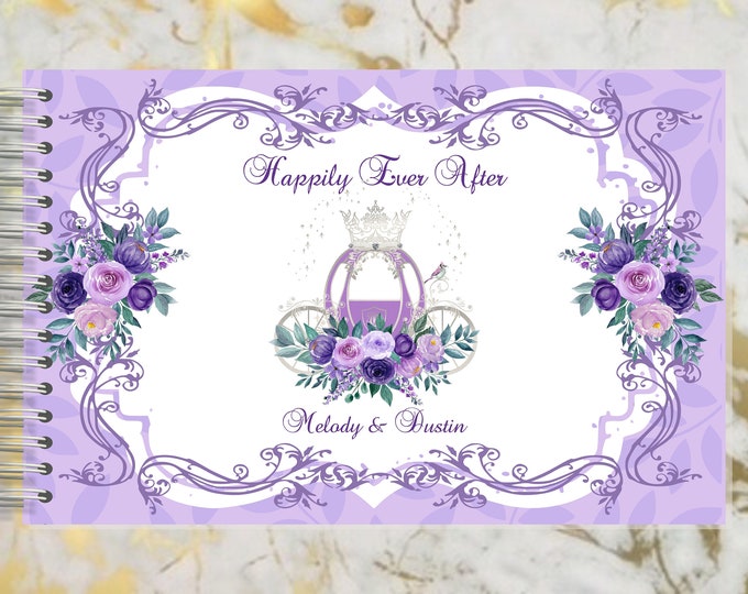 Handmade Lavender Rose Cinderella Carriage Autograph Guestbook | Memory Journal or Wedding Guest Book | #B-5 lovebirdslane