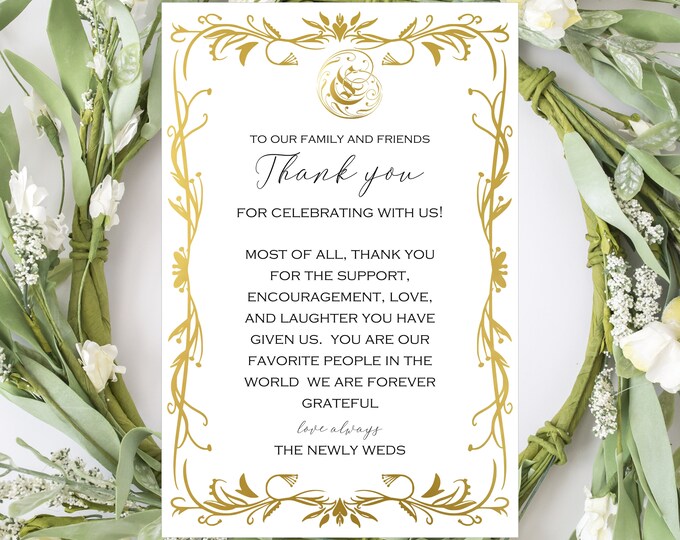 30 Printed Filigree Monogram Personalized Wedding Thank You Cards Spring Wedding Thank You Bridal Shower Thank You #0526-26