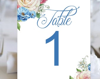 Printed Table Numbers Vintage Floral Wedding | Table Seating Cards | Item TN-619-7 | lovebirdslane