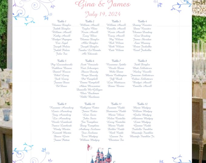 Digital Princess Wedding Seating Chart | Printable Wedding Seating Chart |  Wedding Seating Sign | lovebirdslane  #SC2502 Navy Blush