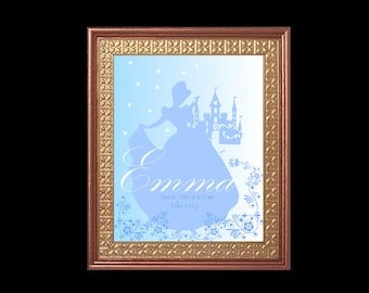 Personalized Cinderella Princess Birth Stats Print, Baby Girl Nursery, Princess Room Art,  Princess Wall Art, baby keepsake,  Item# CPB1