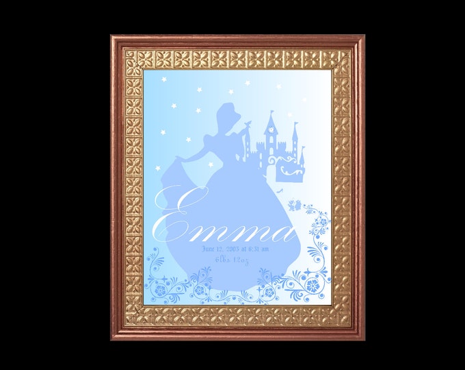 Personalized Cinderella Princess Birth Stats Print, Baby Girl Nursery, Princess Room Art,  Princess Wall Art, baby keepsake,  Item# CPB1