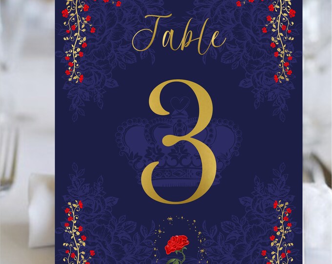 Digital Enchanted Rose Beauty and The Beast Wedding Table Number | Printable Table Number Cards | Instant Download lovebirdslane #15