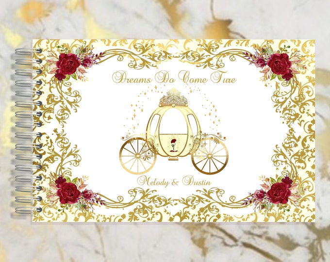 Handmade Wedding Guest Book Enchanted Rose Princess Carriage Personalized Autograph Guestbook Memory Journal lovebirdslane #0126-27