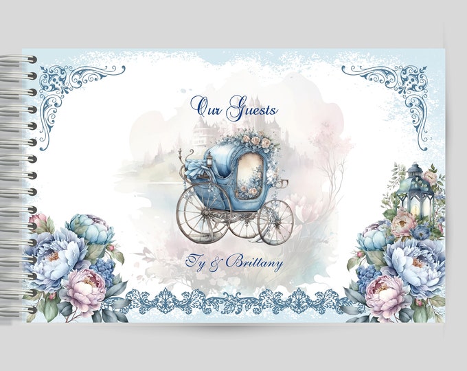 Personalized Handmade Vintage Blue Carriage Autograph Guest Book | Memory Journal or Quince Guestbook #GB-0701 #guestbook