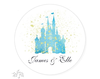 Watercolor Blue & Gold Castle Hershey Kiss® Candy Sticker | Candy Table Decor | Wedding Candy Labels Envelope Seal