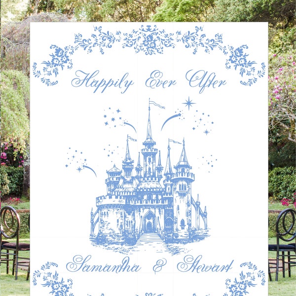 Digital Personalized Cinderella Blue Castle Wedding Welcome Sign Alternate Guest Book Room Decor Keepsake lovebirdslane