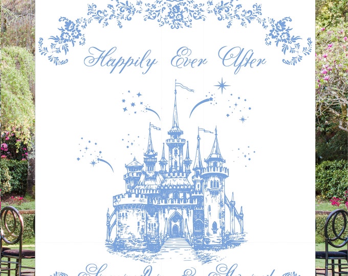 Digital Personalized Cinderella Blue Castle Wedding Welcome Sign Alternate Guest Book Room Decor Keepsake lovebirdslane